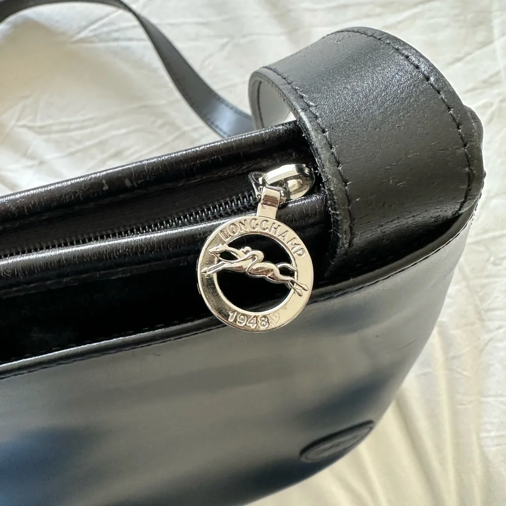 Longchamp black leather vintage Roseau shoulder bag crossbody - Picture 7 of 8